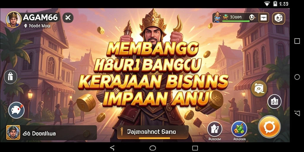 Tampilan gameplay AGAM66 yang menampilkan pembangunan kerajaan bisnis.