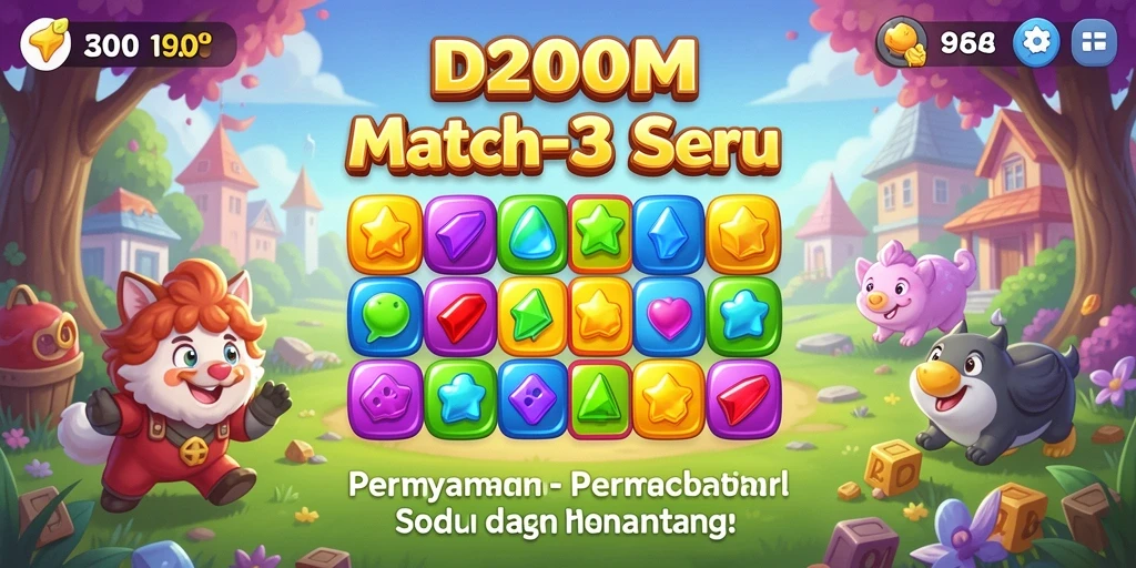 Tampilan gameplay D200M menampilkan ikon berwarna cerah dan kombinasi seru.