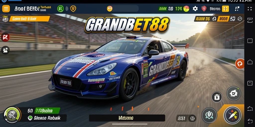 Screenshot gameplay <strong>GRANDBET88</strong> menunjukkan balapan seru dan grafis menakjubkan.