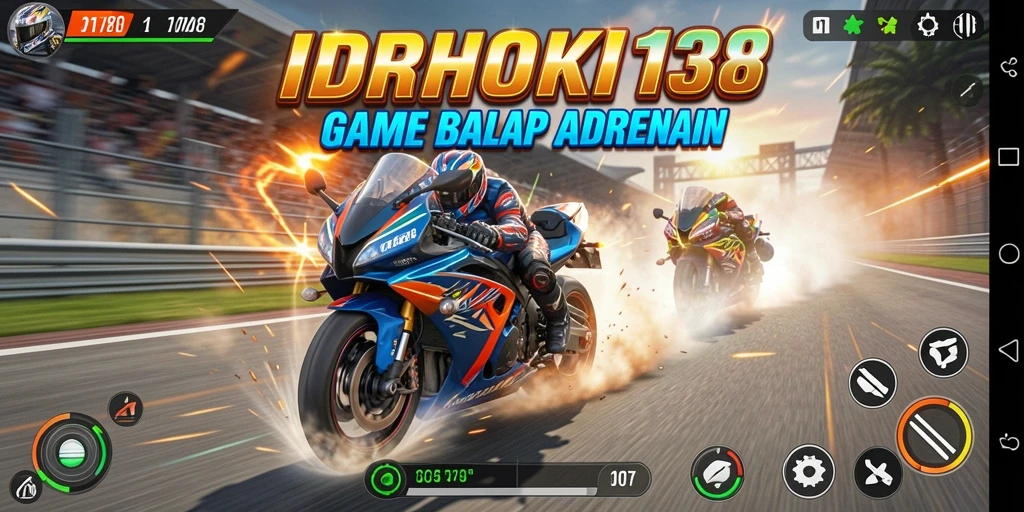 Tampilan gameplay balap motor yang seru dan menegangkan di IDRHOKI138.
