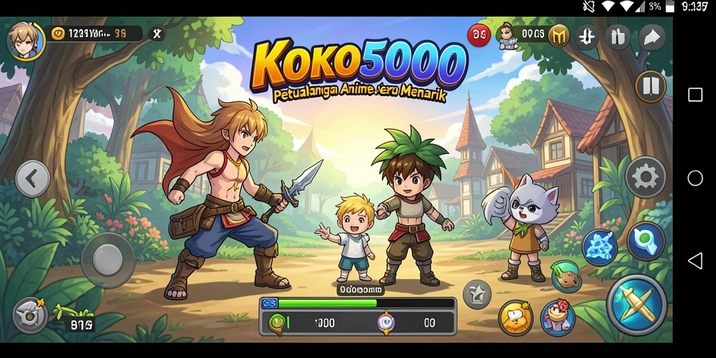 Tangkapan layar permainan KOKO5000 yang menampilkan aksi seru karakter anime.