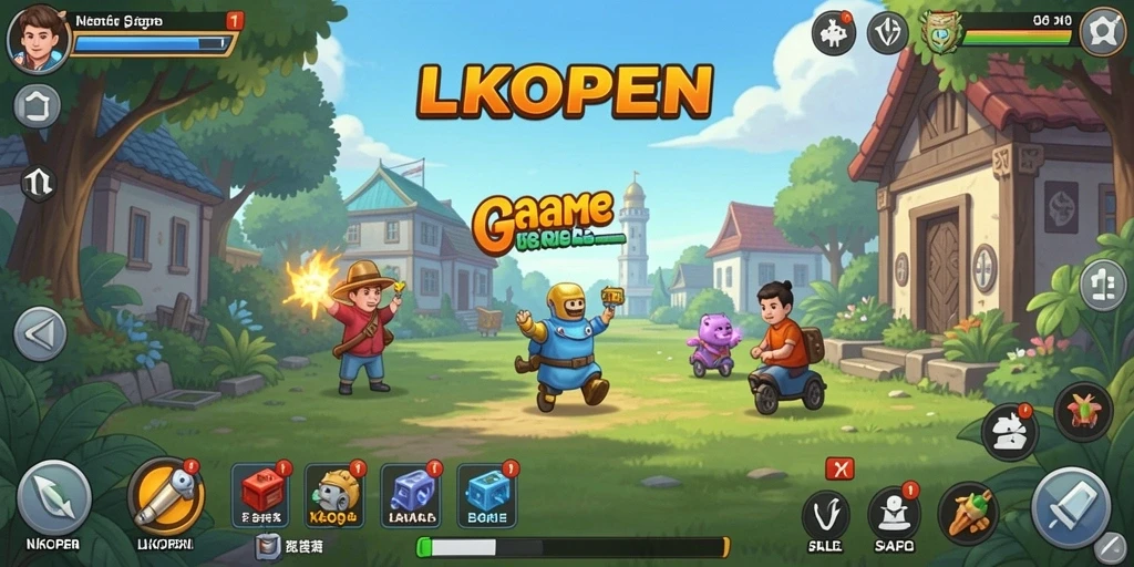 Tampilan utama gameplay LKOPEN dengan berbagai elemen idle yang menarik.