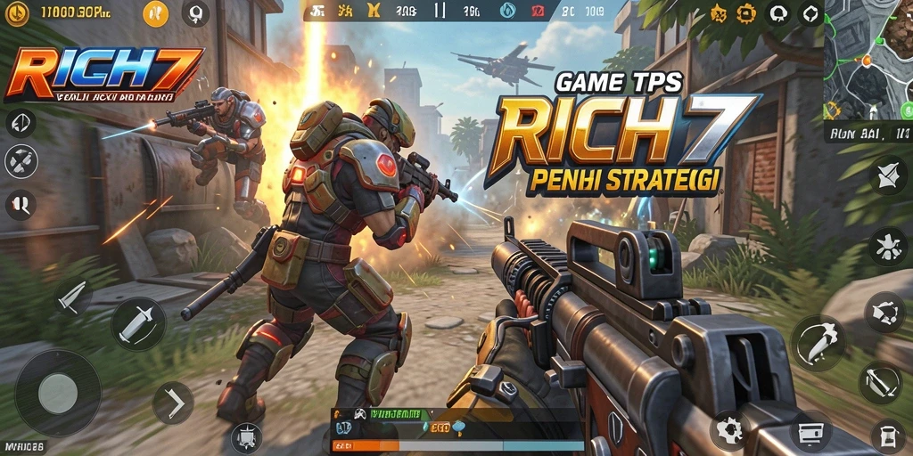 Tampilan gameplay RICH7 yang mendebarkan di medan pertarungan TPS.