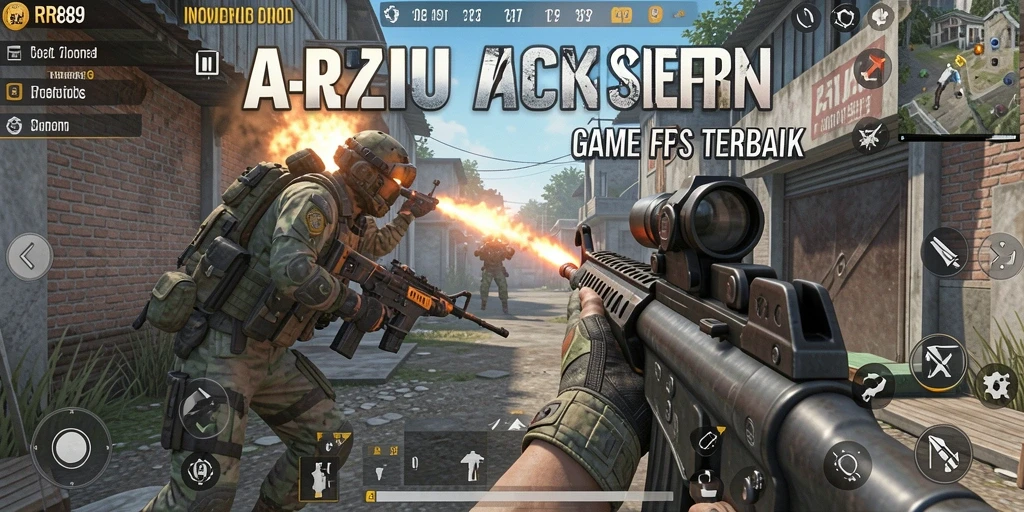 Screenshot gameplay RR89 yang menunjukkan aksi tembak-menembak penuh adrenalin.