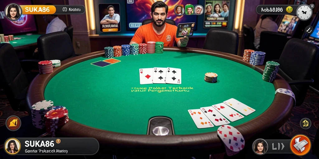 Screenshot gameplay utama <strong>SUKA86</strong> menunjukkan suasana bermain Poker yang seru.