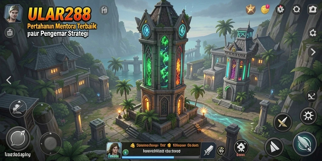 Screenshot permainan ULAR288 dengan grafik menara pertahanan.
