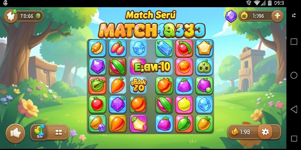 Tampilan gameplay V98 yang seru dan penuh warna dalam genre Match-3.